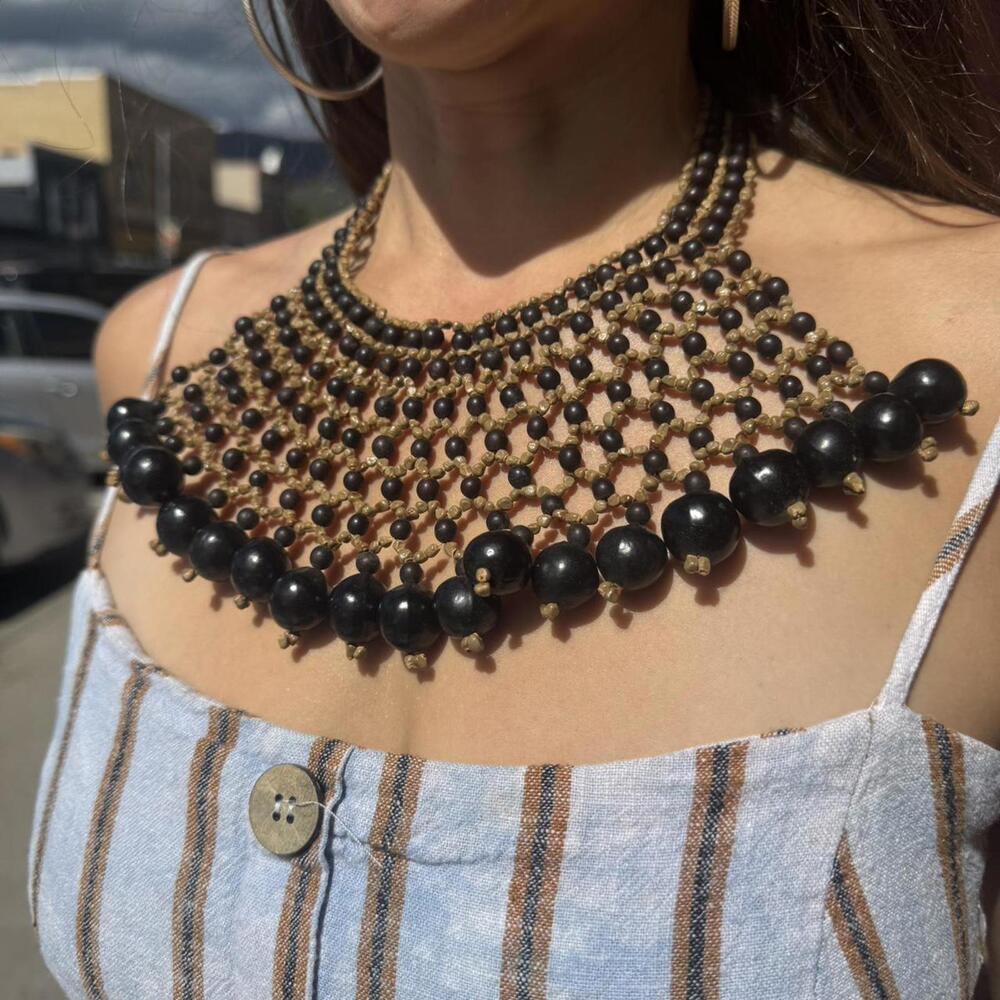 🌿 Ecuadorian Seed Bead Bib Necklace – Protection Amulet